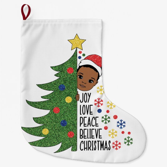Grande Chaussette De Noël Cadeau d'anniversaire de garçon noir melanin garço (Devant)