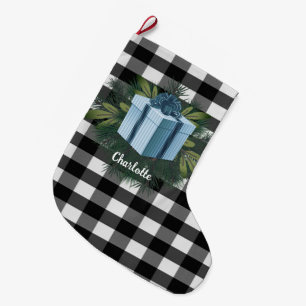 Grande Chaussette De Noël Cadeau de Noël Plaid Buffalo Bleu