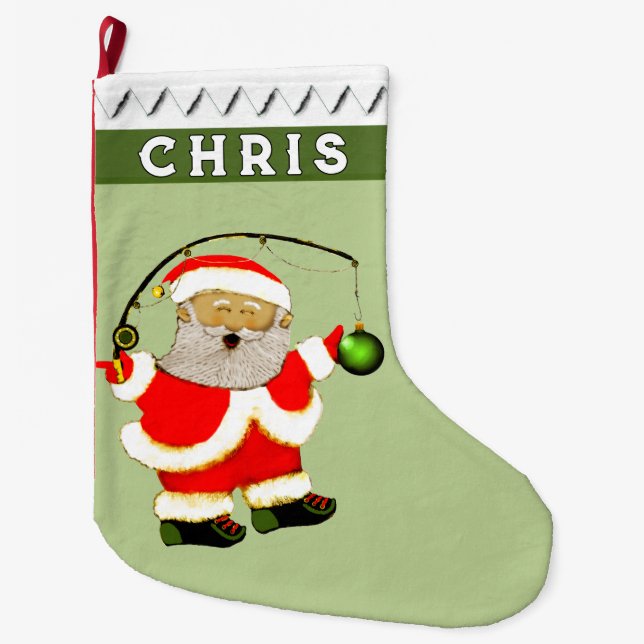 Grande Chaussette De Noël Cadeau de pêcheur de poisson (Devant)