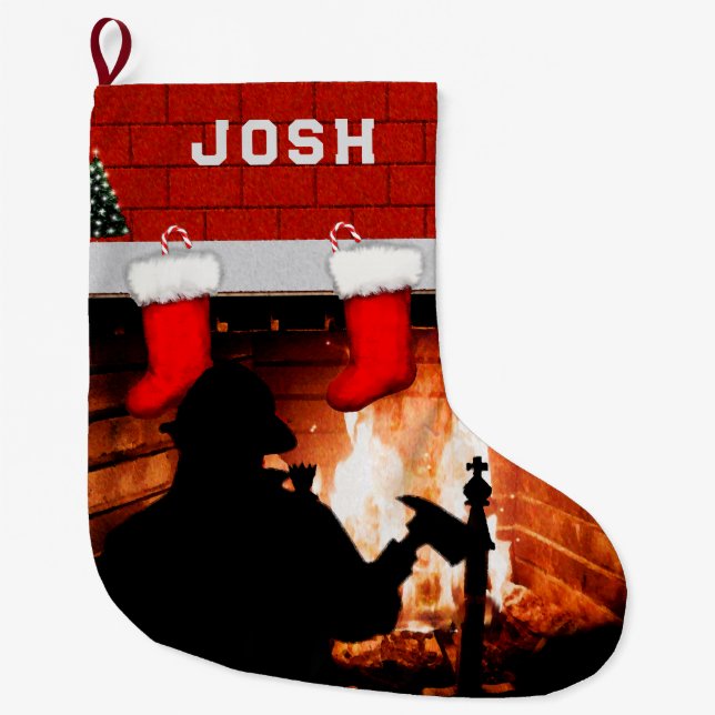 Grande Chaussette De Noël Cadeau de vacances pour pompier (Devant)