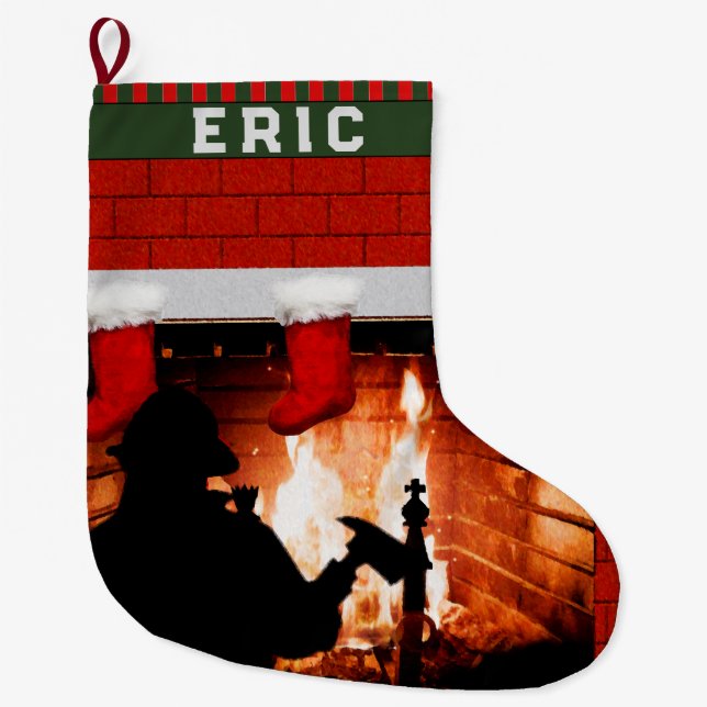 Grande Chaussette De Noël Cadeau de vacances pour pompier (Devant)