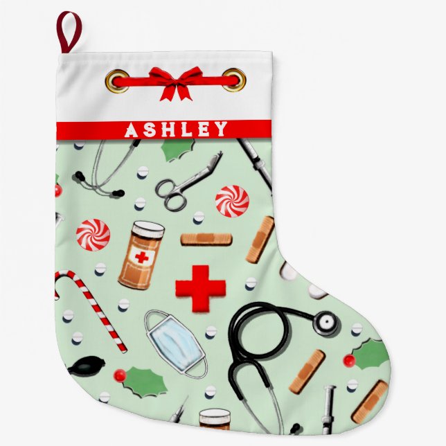 Grande Chaussette De Noël Cadeau de vacances pour soins de santé (Devant)