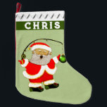 Grande Chaussette De Noël Cadeau Pêcheur<br><div class="desc">Amusante pêche cadeau de bas de Noël et décor de vacances avec le Père Noël drôle tenant une canne de pêche avec un ornement sur l'hameçon.</div>