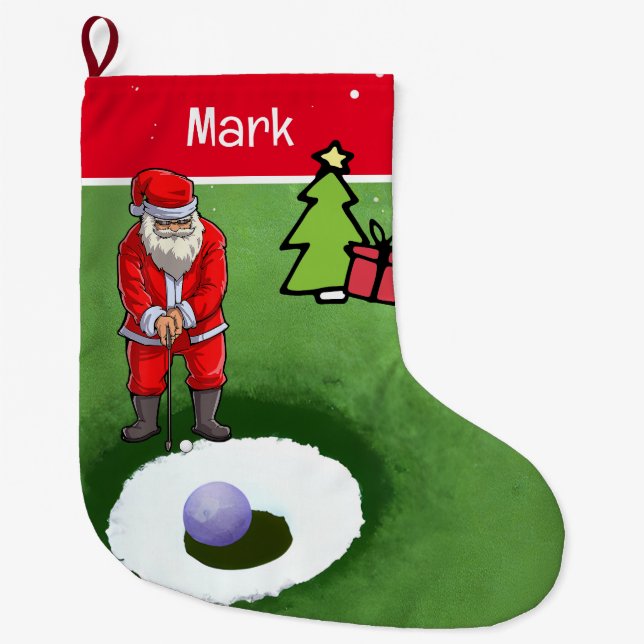 Grande Chaussette De Noël Cadeaux de Noël de golf avec le Père Noël (Devant)