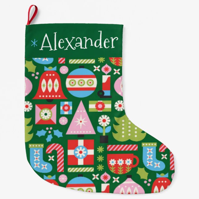 Grande Chaussette De Noël Cadeaux de Noël rétro personnalisés Stocking (Devant)