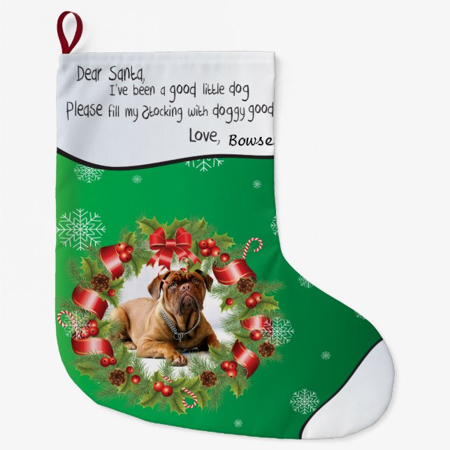 Grande Chaussette De Noël CADRE PHOTO Green Xmas pour la photo de votre chie (Devant)