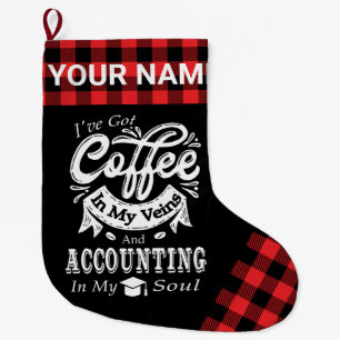 Grande Chaussette De Noël Café Comptable Personnalisé Dans Mes Veines Plaid