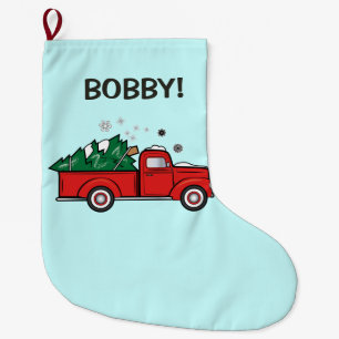 Grande Chaussette De Noël Camion de collecte classique avec l'arbre de Noël