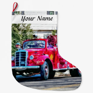 Grande Chaussette De Noël Camion de pompiers démodé
