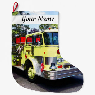 Grande Chaussette De Noël Camion de pompiers jaune