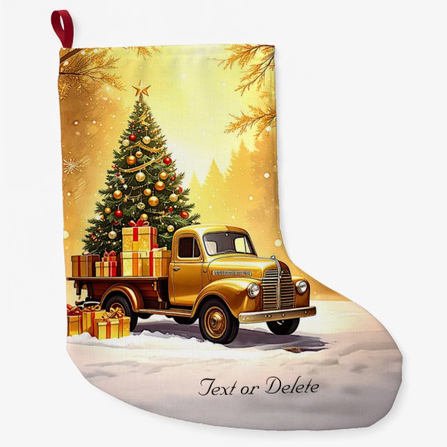 Grande Chaussette De Noël Camion d'or Arbre de Noël Stockage de vacances (Devant)