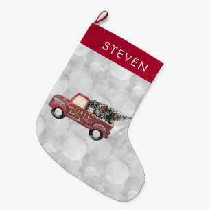 Grande Chaussette De Noël Camion Jouet Rouge vintage