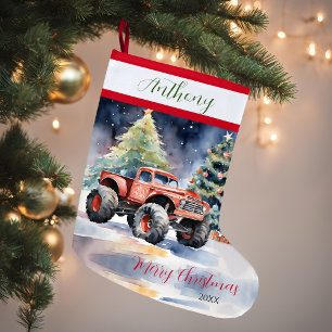 Grande Chaussette De Noël Camion Monster Red Xmas