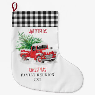 Grande Chaussette De Noël Camion rouge familial personnalisé