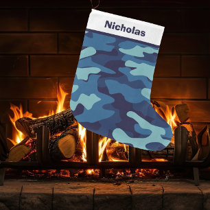 Grande Chaussette De Noël Camouflage bleu Cool Enfants Personnalisé Petit G