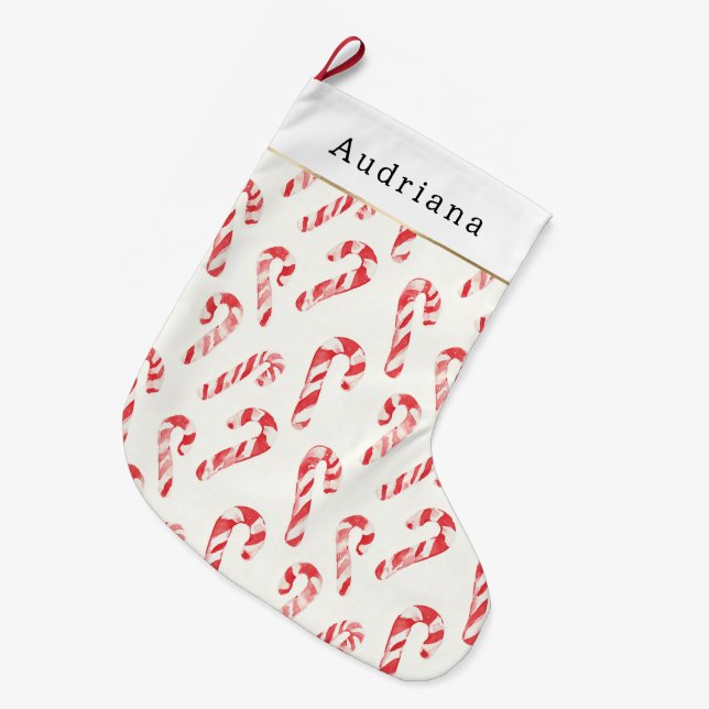 Grande Chaussette De Noël Canneberges rouges crème blanches Noël   (Devant (Accrochage))