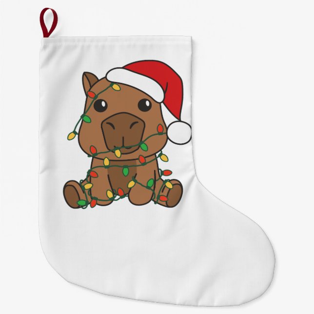 Grande Chaussette De Noël Capybara Noël Animaux d'hiver (Devant)