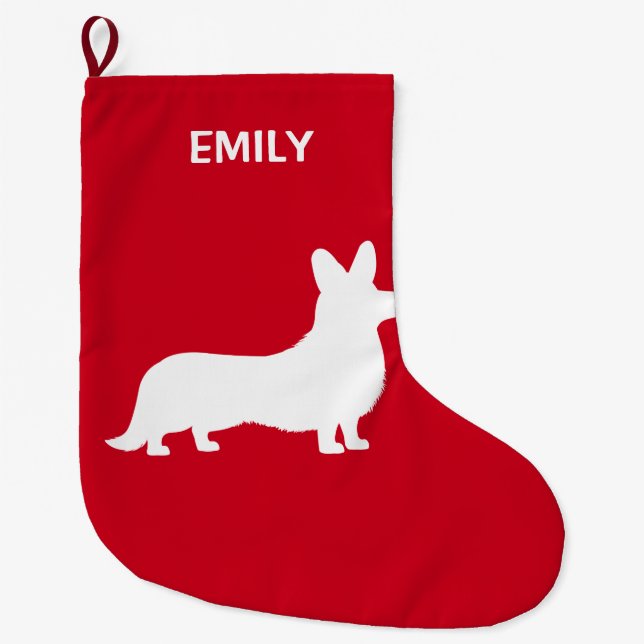 Grande Chaussette De Noël Cardigan de corgi en silhouette (Devant)