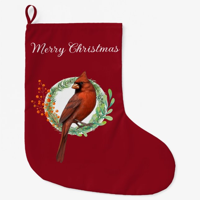Grande Chaussette De Noël Cardinal On A Wreath Christmas Stocking (Devant)