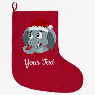 Grande Chaussette De Noël Caricature d'éléphant de Noël Stocking