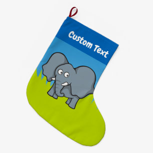 Grande Chaussette De Noël Caricature d'éléphant gris, stockage de noël