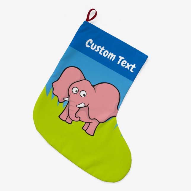 Grande Chaussette De Noël Caricature d'éléphant rose bas de Noël (Devant (Accrochage))