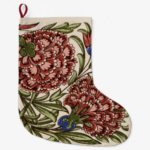 Grande Chaussette De Noël Carnation Carrelage Fleur Antique Art Rustique
