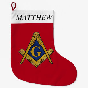 Grande Chaussette De Noël Carré et boussole maçonniques rouges