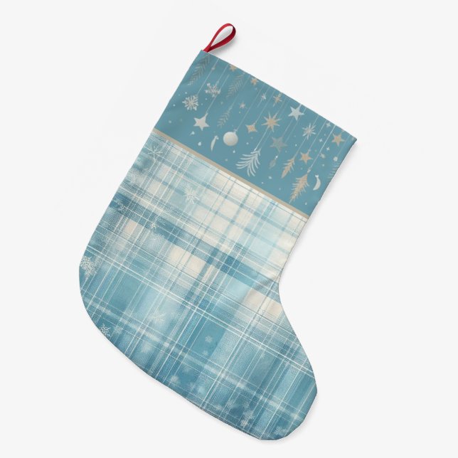 Grande Chaussette De Noël Carreaux bleus (Devant (Accrochage))