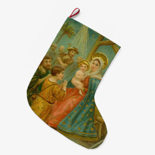 Grande Chaussette De Noël Carte de Noël de la Nativité de l'ère édouardienne