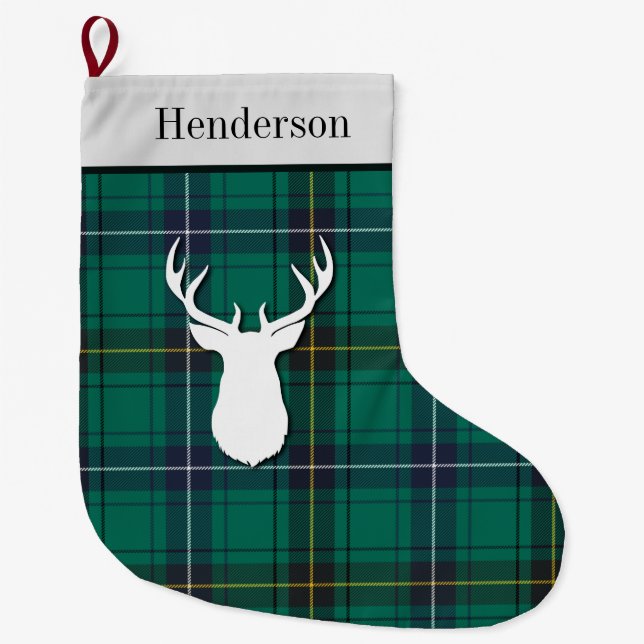 Grande Chaussette De Noël Carte personnalisée Henderson Tartan Green Check P (Devant)