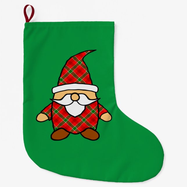Grande Chaussette De Noël Carton Gnome mignon Dessin Rouge Vert Noël (Devant)