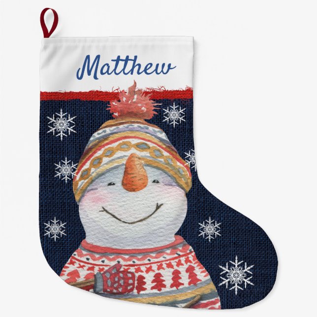 Grande Chaussette De Noël Casquette des flocons de neige vert rouge Cute Sno (Devant)