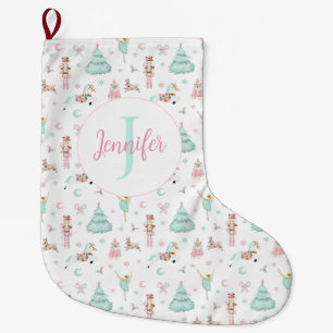Grande Chaussette De Noël Casse-noix rose turquoise pastel