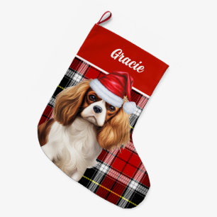 Grande Chaussette De Noël Cavalier Kind Charles Holiday Plaid Personnalisé