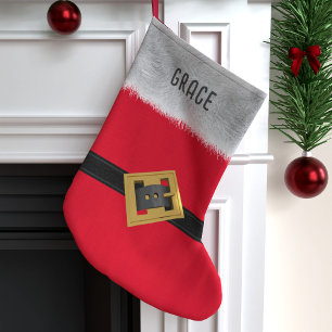 Grande Chaussette De Noël Ceinture Père Noël Rouge Monogramme Traditionnelle