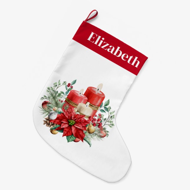 Grande Chaussette De Noël Centerpiece de bougie avec Poinsettia Flower (Devant (Accrochage))