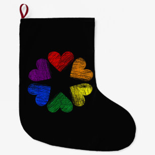 Grande Chaussette De Noël Cercle arc-en-ciel de l'amour des cœurs Fierté gay