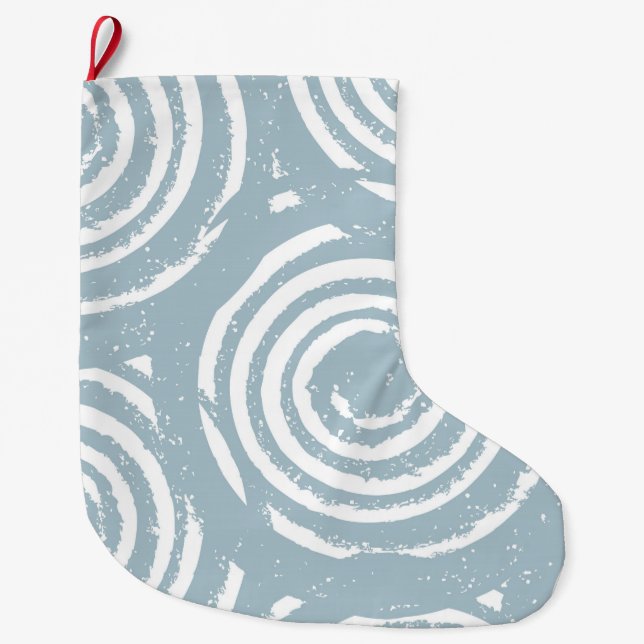 Grande Chaussette De Noël Cercles bleus et blancs Abstraits (Devant)