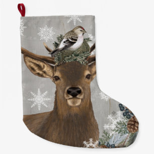 Grande Chaussette De Noël cerfs communs rustiques vintages modernes d'hiver