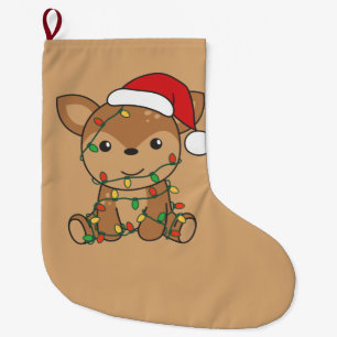 Grande Chaussette De Noël Cerfs Noël Animaux d'hiver Cerfs Gros Noël