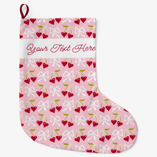 Grande Chaussette De Noël Cerise personnalisée Sweet Preppy Ado fille enfant (Devant)