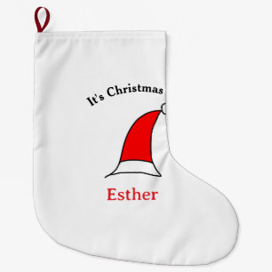 Grande Chaussette De Noël C'est Noël heure Père Noël rouge casquette nom sim
