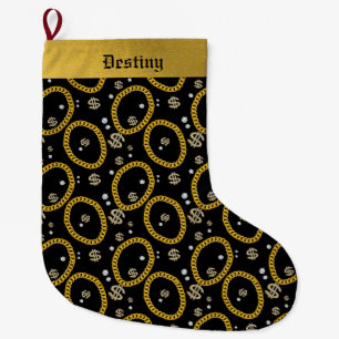 Grande Chaussette De Noël Chaîne en or de lien cubain de musique hip hop rap