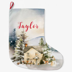 Grande Chaussette De Noël Chalet de Noël pour les vacances d'hiver