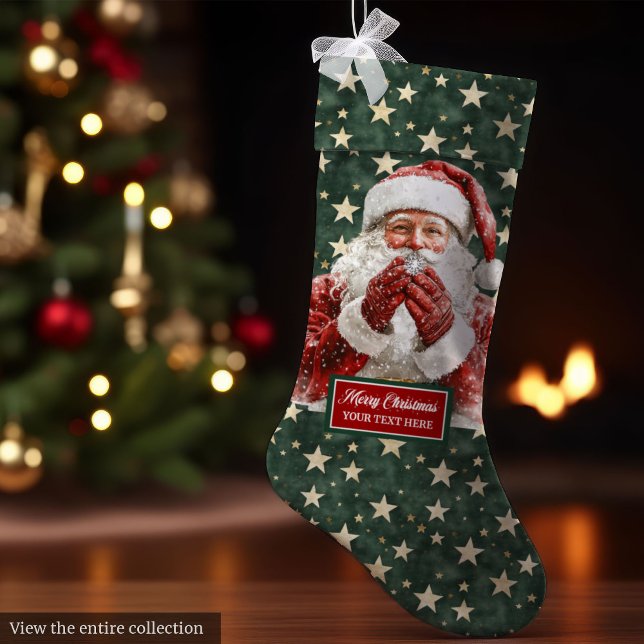 Grande Chaussette De Noël Chaleureux Santa Claus Lieu de vacances Stocker pe (Warm Santa Claus Holiday Stocking Personalized Vintage Style)