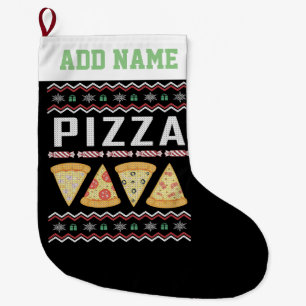 Grande Chaussette De Noël Chandail de Noël laid pizza personnalisé