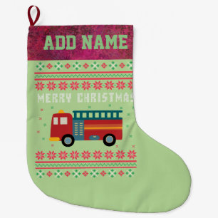 Grande Chaussette De Noël Chandail de Noël moche de camion-feu