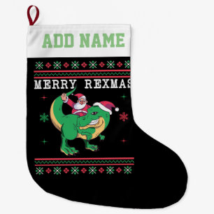Grande Chaussette De Noël Chandail de Noël moche Dinosaur Père Noël T-Rex