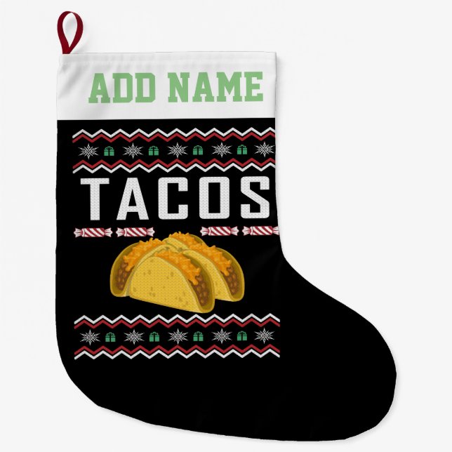 Grande Chaussette De Noël Chandail de Noël moche Tacos personnalisé (Devant)